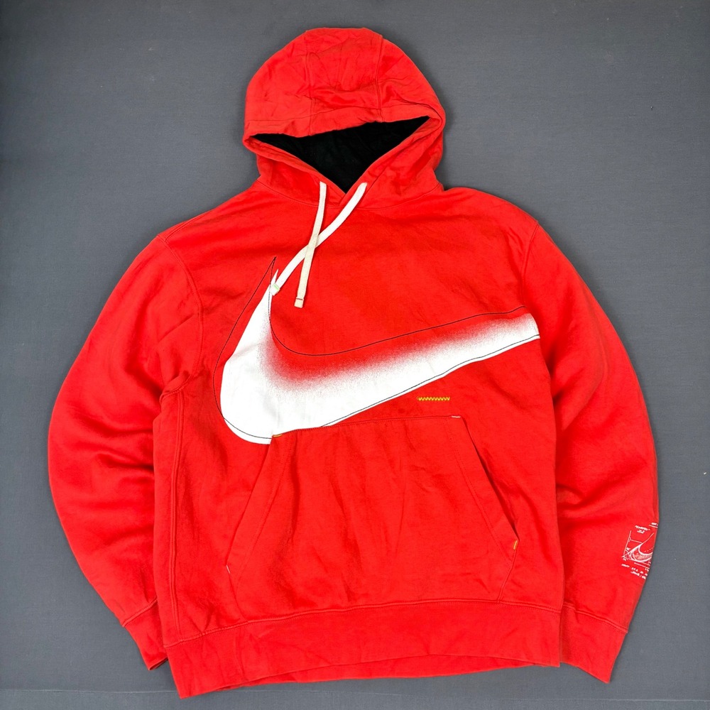 NIKE NSW Sportswear Outside The Lines Pullover Hoodie Big Swoosh Men's L Orange